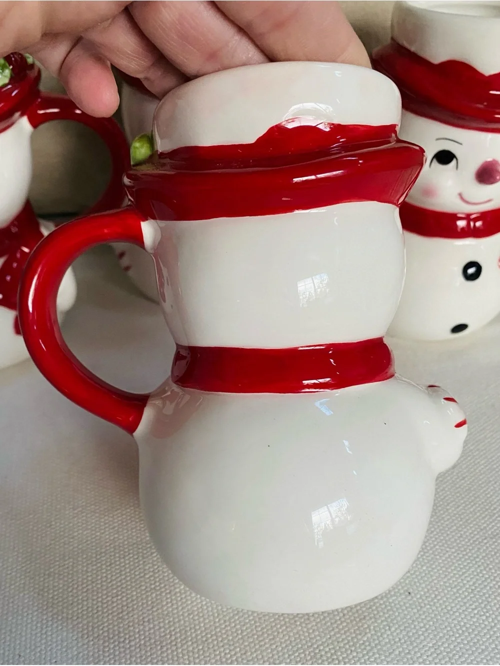 VTG Pottery Barn Snowman Figural Mugs Set of 4 Holiday Christmas Cups